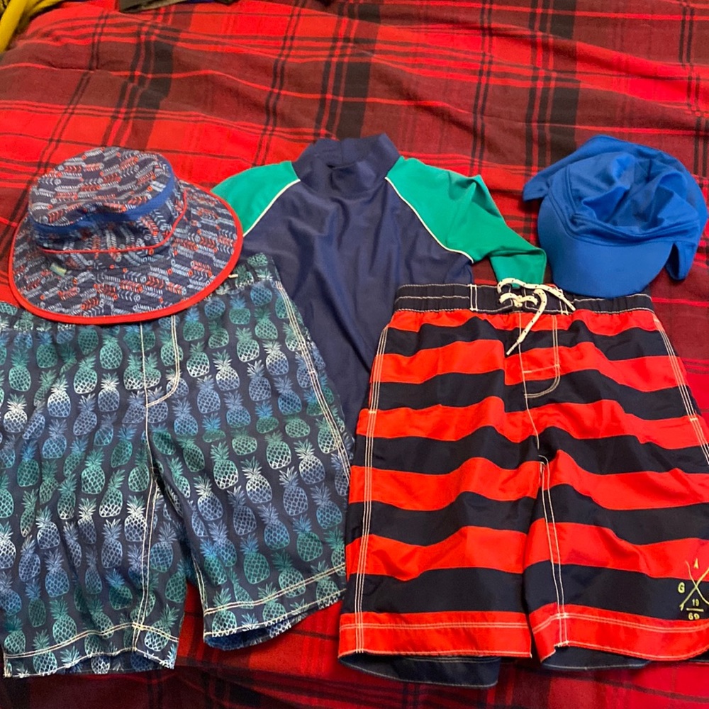Great Bundle Boys Swim Shorts and two Swim Hats!